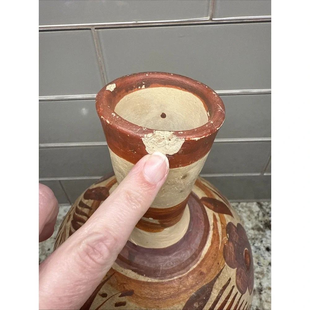 Vintage Tonala Mexican Vase  Jug Water Pitcher Vessel 13 Inches Hand Painted - Picture 4 of 8